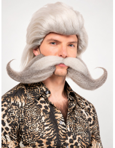 Moustache grise géante recourbée avec élastique – Déguisement homme