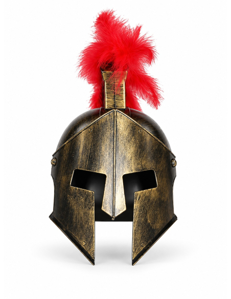 Casque de gladiateur romain adulte à crête rouge – effet bronze antique