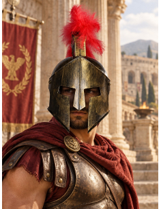 Casque de gladiateur romain adulte à crête rouge – effet bronze antique