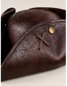 Chapeau tricorne pirate adulte marron aspect cuir vieilli 2