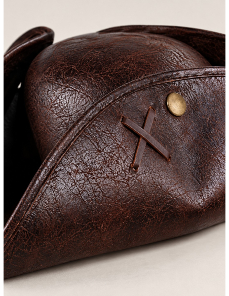 Chapeau tricorne pirate adulte marron aspect cuir vieilli