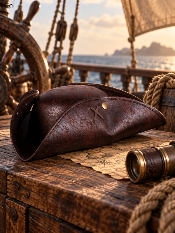 Chapeau tricorne pirate adulte marron aspect...
