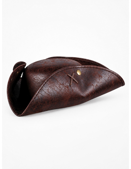 Chapeau tricorne pirate adulte marron aspect cuir vieilli