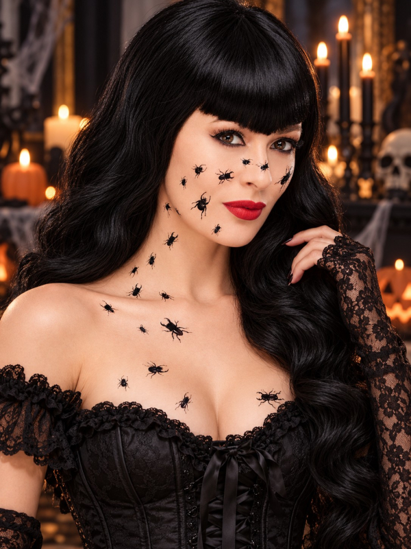 Tatouages temporaires insectes Halloween – 18 transferts noirs Smiffys