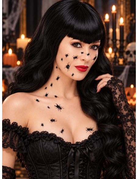 Tatouages temporaires insectes Halloween – 18 transferts noirs Smiffys