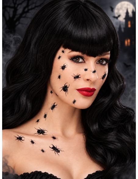 Tatouages temporaires insectes Halloween – 18 transferts noirs Smiffys