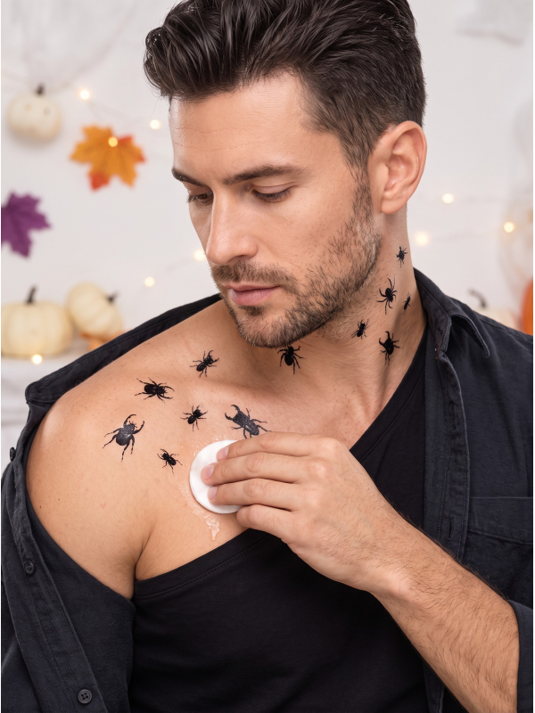 Tatouages temporaires insectes Halloween – 18 transferts noirs Smiffys