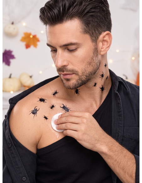 Tatouages temporaires insectes Halloween – 18 transferts noirs Smiffys