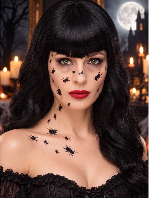 Tatouages temporaires insectes Halloween – 18 transferts noirs Smiffys