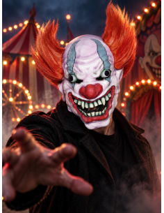 Masque clown effrayant avec cheveux roux – Halloween adulte