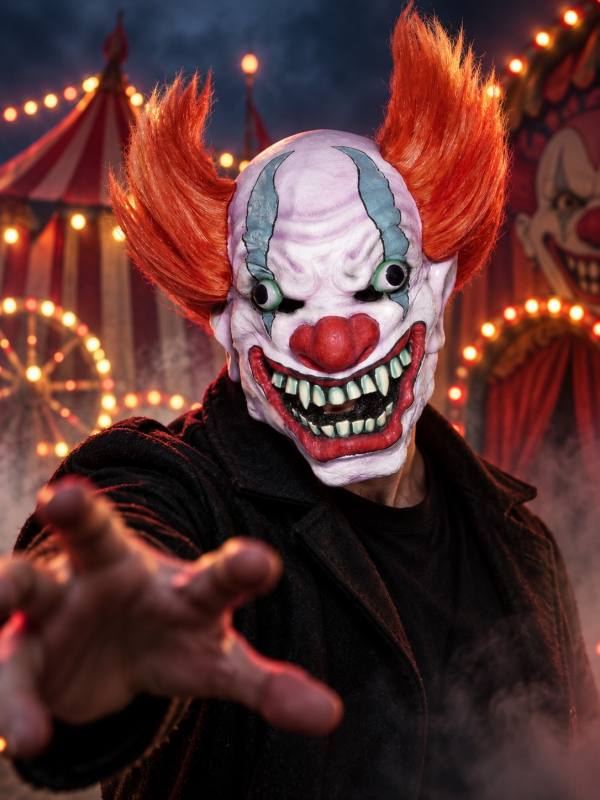 Masque clown effrayant avec cheveux roux – Halloween adulte