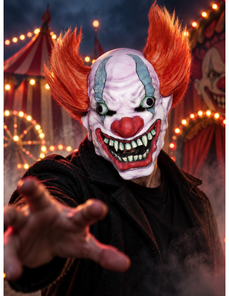 Masque clown effrayant avec cheveux roux – Halloween adulte