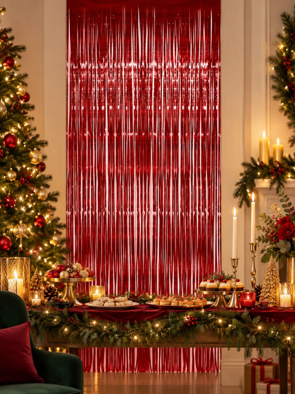 Rideau scintillant rouge métallisé 91 x 244 cm – Déco de salle