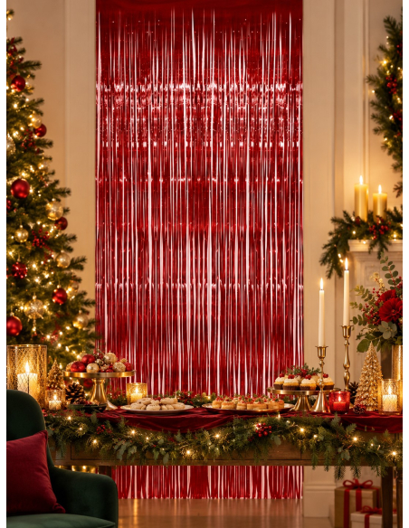 Rideau scintillant rouge métallisé 91 x 244 cm – Déco de salle