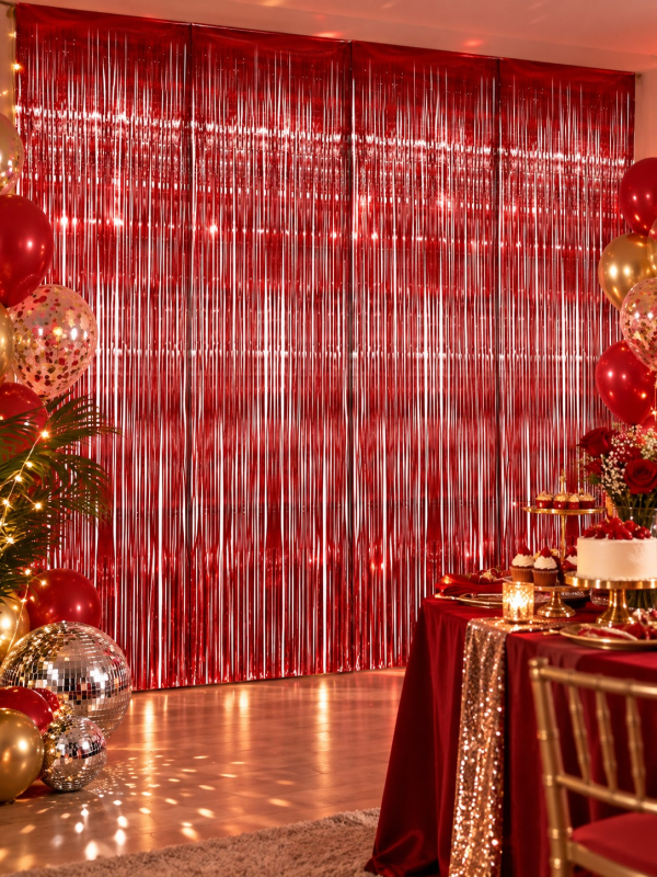 Rideau scintillant rouge métallisé 91 x 244 cm – Déco de salle