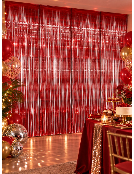Rideau scintillant rouge métallisé 91 x 244 cm – Déco de salle