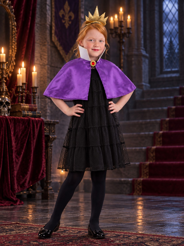 Kit reine maléfique fille avec cape violette et couronne