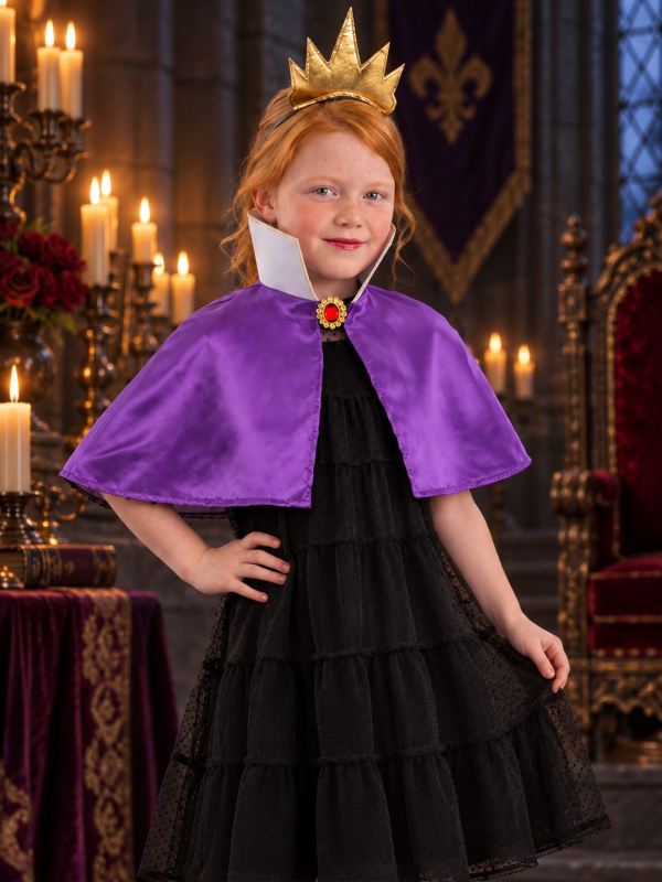 Kit reine maléfique fille avec cape violette et couronne