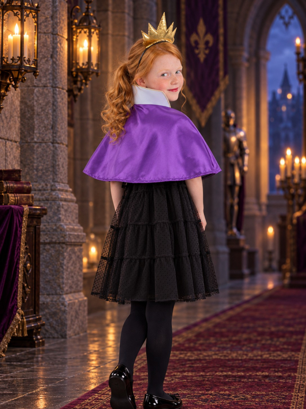 Kit reine maléfique fille avec cape violette et couronne