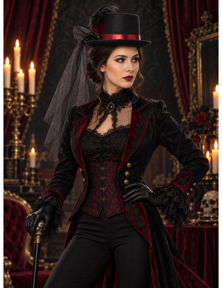 Chapeau haut-de-forme vampire avec voile et plumes – Adulte