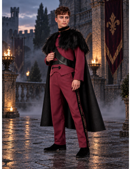 Déguisement prince gothique homme bordeaux – Haut, pantalon et cape