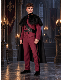 Déguisement prince gothique homme bordeaux – Haut, pantalon et cape