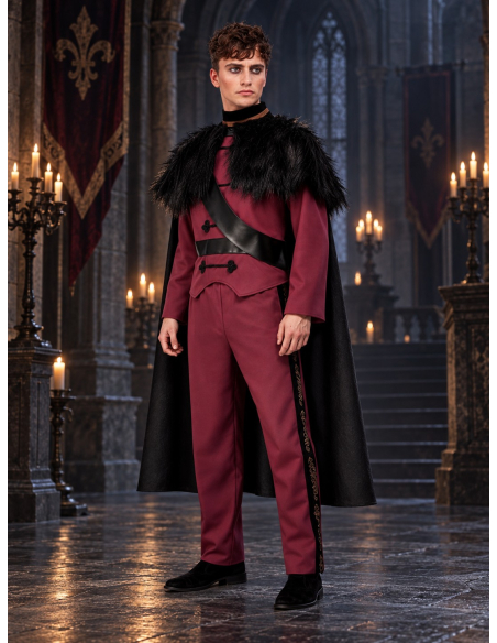 Déguisement prince gothique homme bordeaux – Haut, pantalon et cape