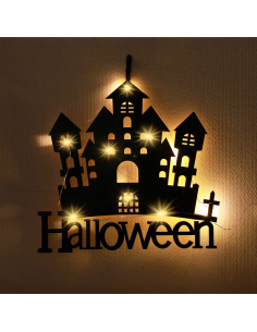 Maison hantée lumineuse à suspendre 20 x 19 cm – Déco Halloween
