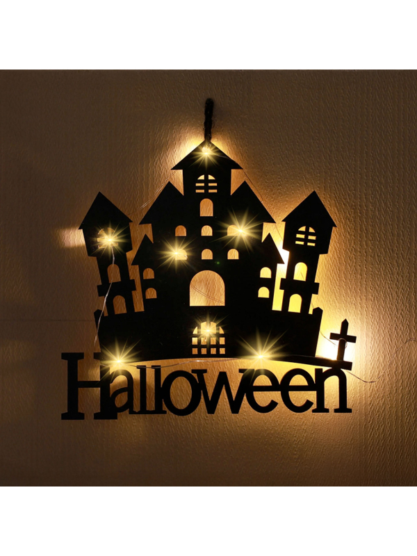 Maison hantée lumineuse à suspendre 20 x 19 cm – Déco Halloween