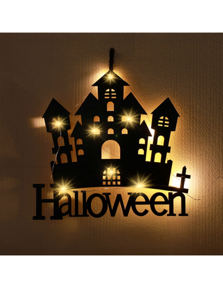 Maison hantée lumineuse à suspendre 20 x 19 cm – Déco Halloween