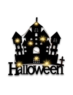 Maison hantée lumineuse à suspendre 20 x 19 cm – Déco Halloween 2