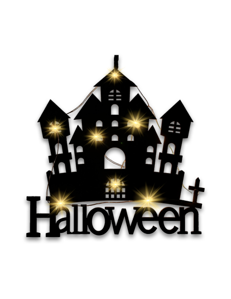 Maison hantée lumineuse à suspendre 20 x 19 cm – Déco Halloween