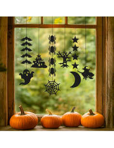 Lot de 6 suspensions Halloween en feutre noir – 100 cm