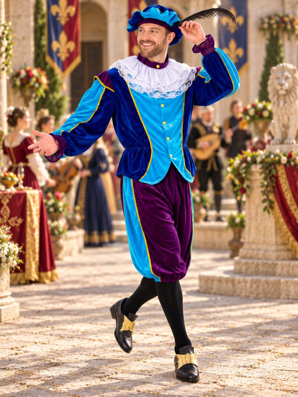 Déguisement Renaissance homme bleu et violet – 4 pièces