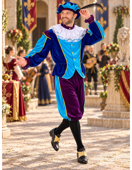 Déguisement Renaissance homme bleu et violet – 4 pièces