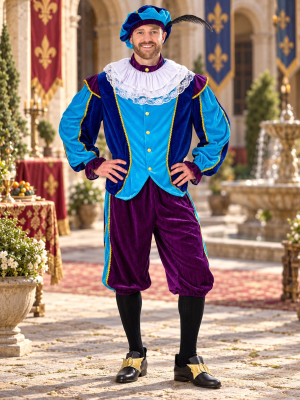 Déguisement Renaissance homme bleu et violet – 4 pièces