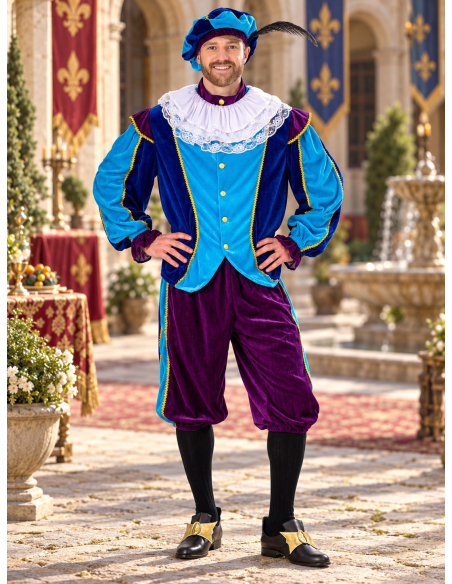 Déguisement Renaissance homme bleu et violet – 4 pièces