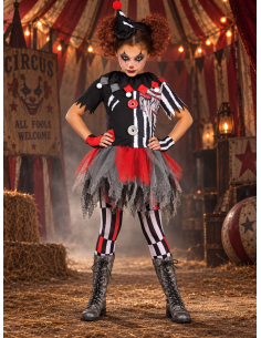 Déguisement clown maléfique fille Halloween – 5 pièces face