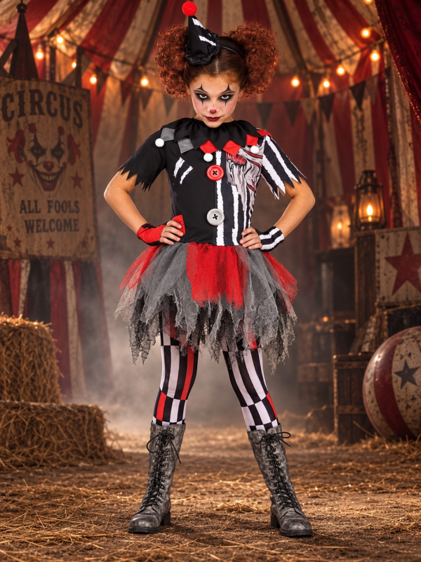 Déguisement clown maléfique fille Halloween – 5 pièces face