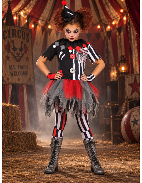 Déguisement clown maléfique fille Halloween – 5 pièces face