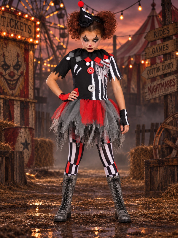 Déguisement clown maléfique fille Halloween – 5 pièces face