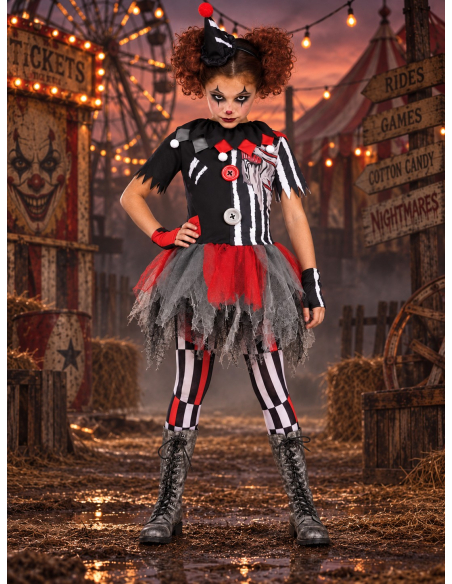 Déguisement clown maléfique fille Halloween – 5 pièces face