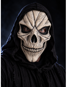 Masque tête de mort adulte avec capuche noire – Halloween