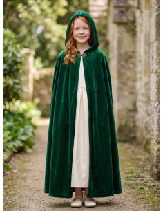 Cape verte à capuche enfant 8–10 ans – Princesse et sorcière