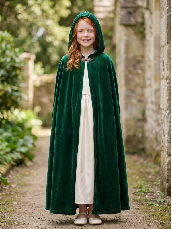 Cape verte à capuche enfant 8–10 ans – Princesse et sorcière