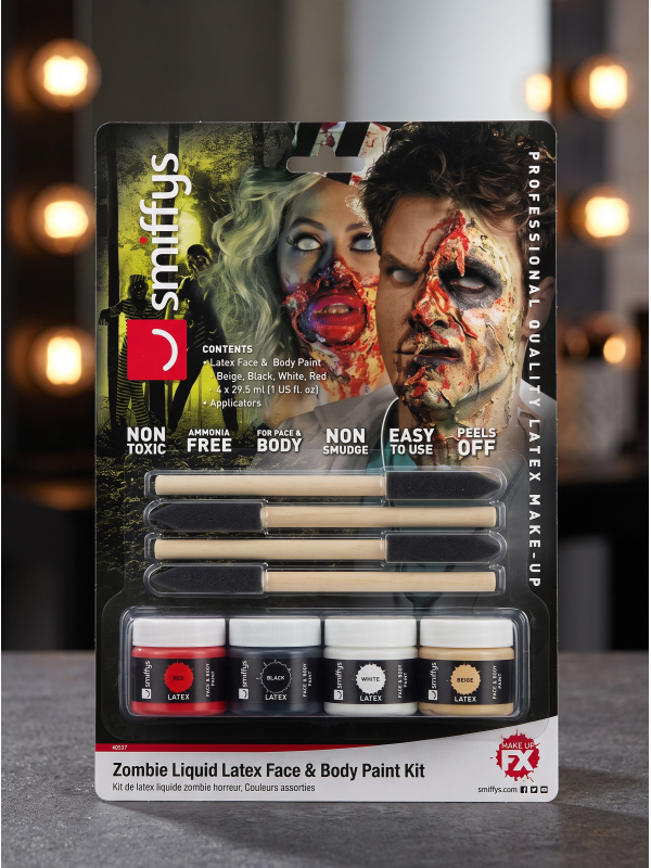 Kit latex liquide zombie Smiffys – 4 couleurs et applicateurs