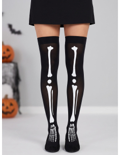 Bas autofixants squelette femme – Noirs et blancs Halloween