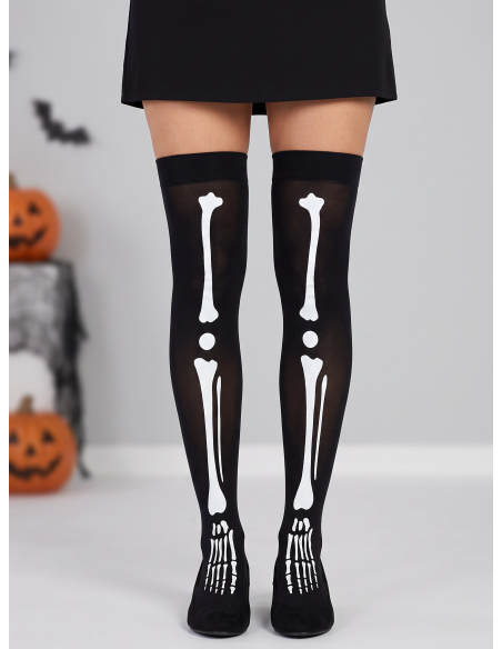 Bas autofixants squelette femme – Noirs et blancs Halloween