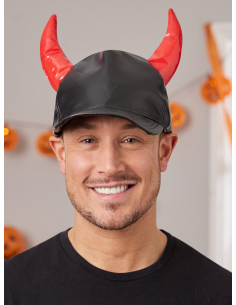 Casquette diable adulte noire à cornes rouges