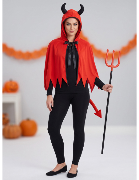 Kit diable rouge adulte – Cape à cornes, queue et trident